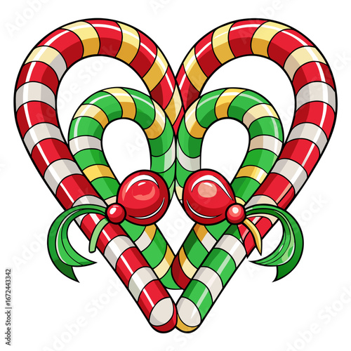 Heart shaped candy canes with bows isolated on white background isolated on transparent background