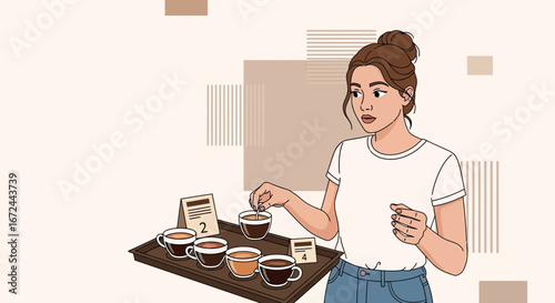 Cafe Expert Tasting Coffee, Assessing Aroma And Flavor Of Different Brews