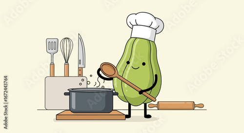 Cartoon Chef Vegetable Preparing A Culinary Masterpiece In The Kitchen Setting