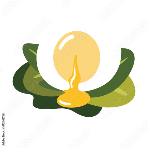 Illustration of a sunny side up egg with dripping yolk resting on a bed of green leafy vegetables