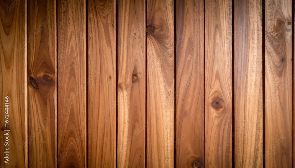 Naklejka premium Rich brown wood planks, vertically aligned, showing natural grain patterns and subtle variations in tone
