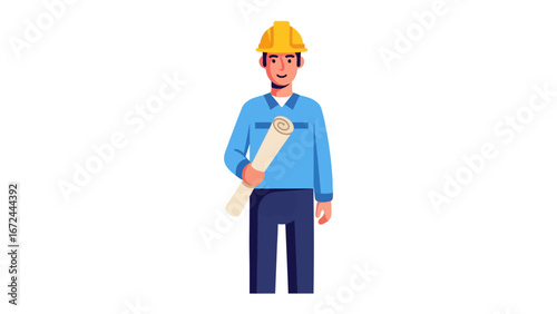 Architect's Blueprint: Capturing the essence of architectural innovation, an architect in a yellow hardhat and a rolled blueprint. ready to construct the building.