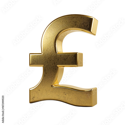 Shiny golden pound sterling symbol realistic 3d render for financial and investment concepts
