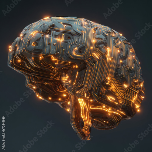 A brain with a lot of wires and lights on it