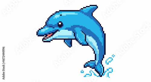 Playful Pixel Art Dolphin Jumping Through Waves