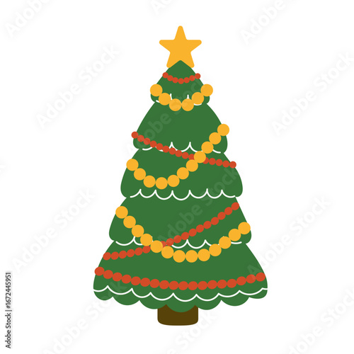 Wallpaper Mural Christmas pine tree decorated with colorful beads, balls and star isolated on white background. Torontodigital.ca