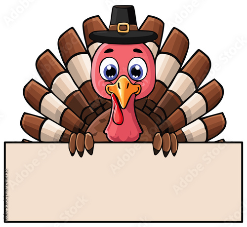Thanksgiving turkey holding a blank sign with room for text 