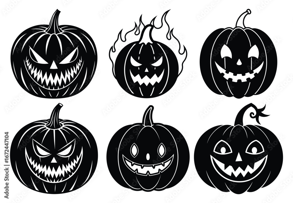 Halloween pumpkin vector set black silhouettes jack o lanterns spooky faces halloween design elements vector Halloween pumpkin vector set black silhouettes jack o lanterns spooky faces halloween design elements vector