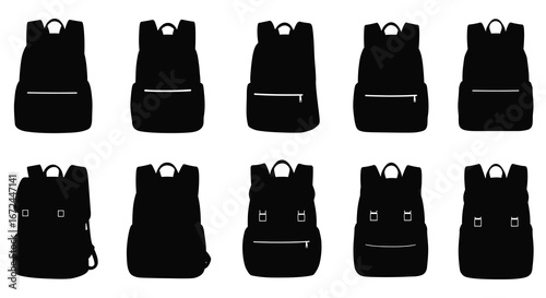 black backpack silhouettes in different styles and designs