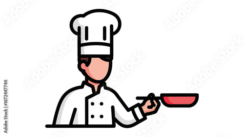 Culinary Craftsman: An illustration of a chef is holding a pan with expertise and elegance, it showing the artistry and pride in crafting exquisite cuisine.