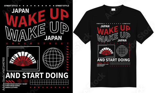 Japanese streetwear t-shirt design featuring Tokyo keep moving forward motivational typography and bold art