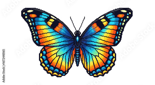 Vibrant blue and orange butterfly with intricate wing patterns, a beautiful insect with detailed markings