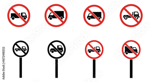 no trucks allowed road signs in various styles and formats silhouette