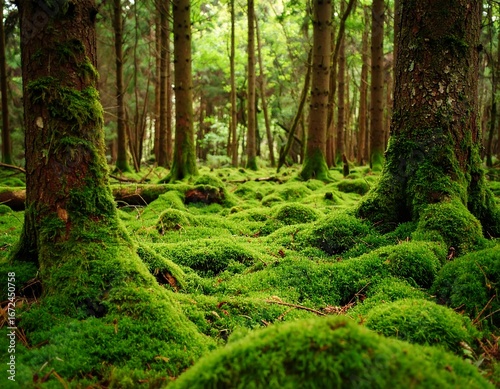 Lush mossy forest floor