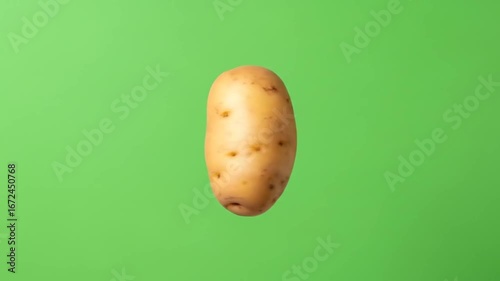 Surreal Potato with Facial Expression Floating on Green Screen Background