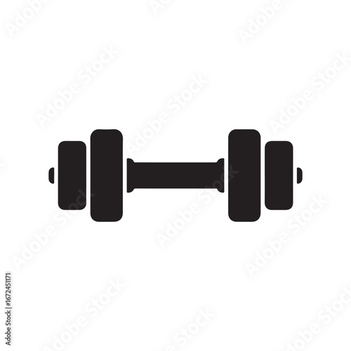 Iconic black dumbbell silhouette representing strength fitness and weightlifting exercise equipment vector
