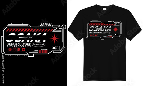 Japanese streetwear t-shirt design featuring happiness love yourself theme with Mount Fuji and red rising sun