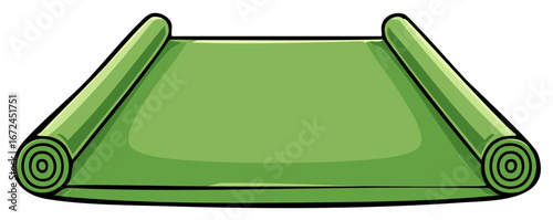 Vibrant green mat or rug partially unrolled simple cartoon style vector graphic element