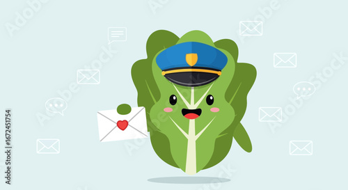 Charming Lettuce Postman Delivering Love Letters Against a Pastel Backdrop