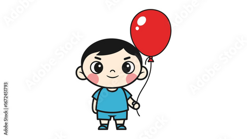 Child's Play: A charming cartoon child holds a vibrant red balloon, embodying innocence and joy in a cheerful and bright scene.