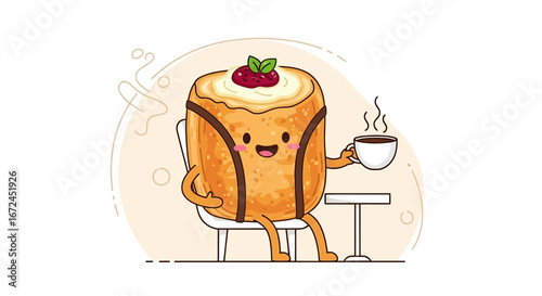 Charming Pastry Character Enjoying Coffee In A Relaxed Moment Or Pleasant Cafe