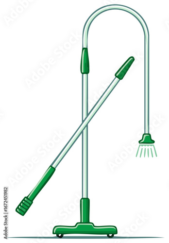 Professional long reach squeegee and scrubber for high window cleaning