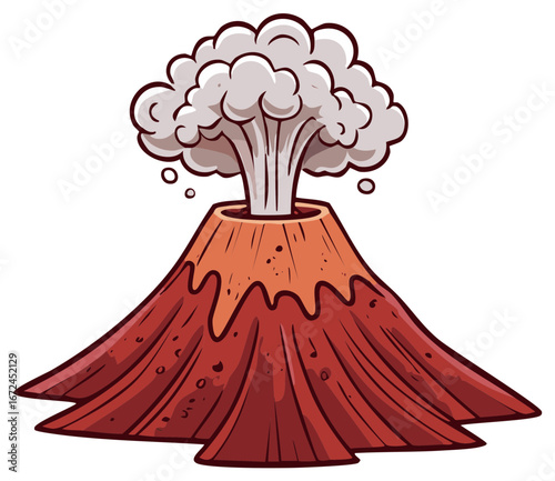 Cartoon Volcano Erupting with Smoke and Lava Hot Nature Geography Study Education