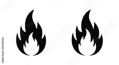 black flame icons on white background silhouette