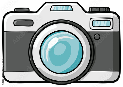 Modern digital photo camera in a simple cartoon style illustration.