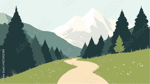 Mountains Covered with Snow. Mountain Landscape. Minimalist Illustration of Snow-Capped Mountains.