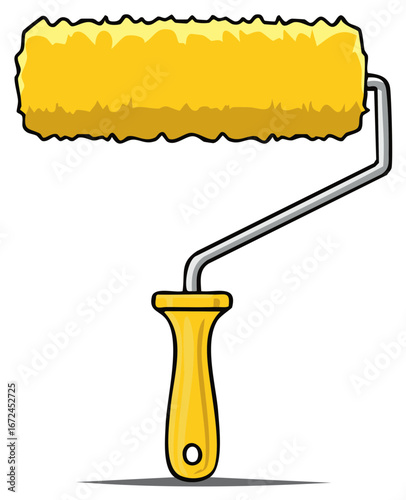 Bright yellow paint roller illustration for home renovation and DIY projects