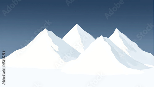 Mountains Covered with Snow. Mountain Landscape. Minimalist Illustration of Snow-Capped Mountains.