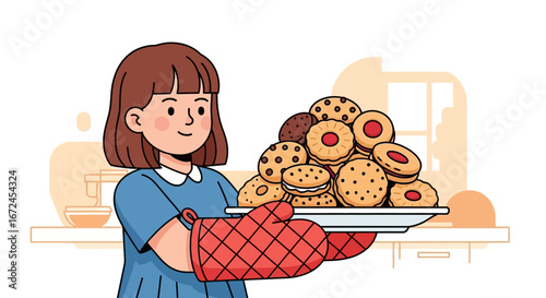 Cheerful Baker Presenting Delicious Freshly Baked Cookies On A Plate, Ready To Serve