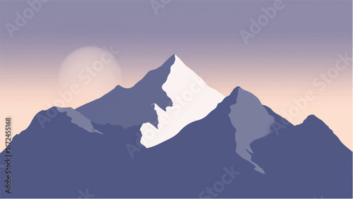 Mountains Covered with Snow. Mountain Landscape. Minimalist Illustration of Snow-Capped Mountains.