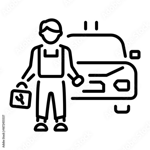 A linear style icon representing car mechanic