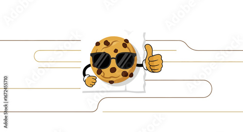 Cheerful Cookie Character with Sunglasses Giving Thumbs Up for Dessert Concept