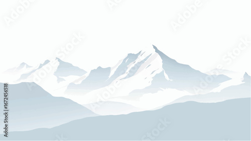 Mountains Covered with Snow. Mountain Landscape. Minimalist Illustration of Snow-Capped Mountains.