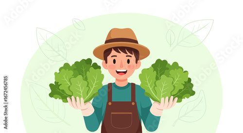 Cheerful Farmer Holding Fresh Harvested Vegetables, Showing Excitement And Healthy Eating