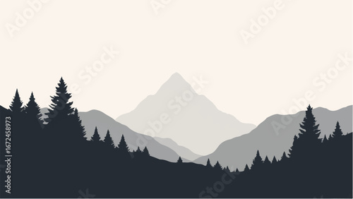 Minimalist Abstract Mountain Landscape and Snowy Peak. Illustration of a Mountain Landscape.
