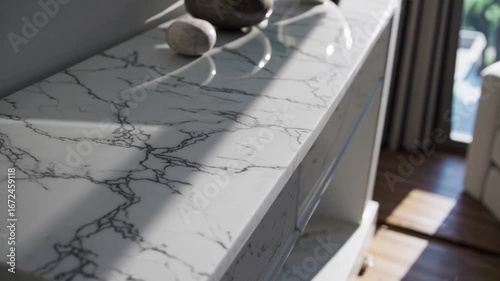 Minimalist Interior Setting with Pale Console and Botanical Elements