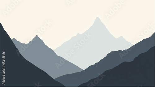 Minimalist Abstract Mountain Landscape and Snowy Peak. Illustration of a Mountain Landscape.