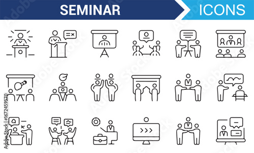 Icon Set for Professional Seminars, Meetings, and Public Speaking Events