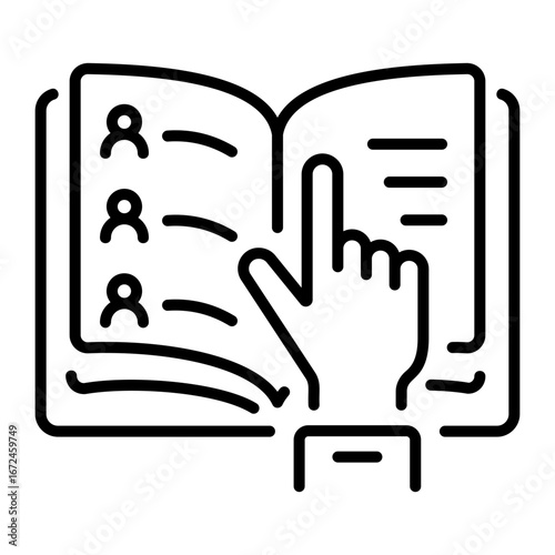 A linear style icon representing contact book