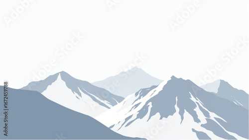 Mountains Covered with Snow. Mountain Landscape. Minimalist Illustration of Snow-Capped Mountains.