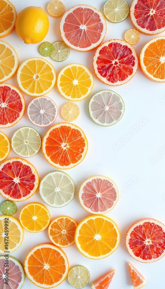 Obraz premium Citrus Medley Composition An Assortment of Freshly Cut Fruits in a Delightful, Colorful Arrangement with Refreshing and Vibrant Appeal