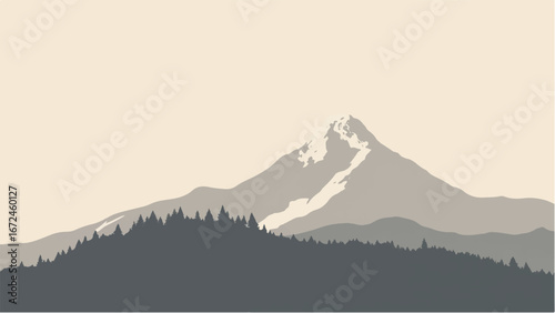 Minimalist Abstract Mountain Landscape and Snowy Peak. Illustration of a Mountain Landscape.