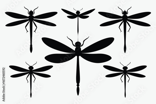 Dragonfly Silhouette Set | 6 Flying, Resting & Hovering Designs with Detailed Wings