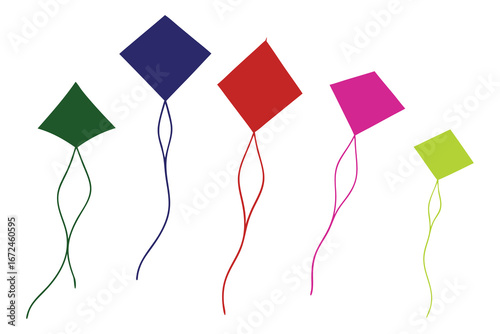 Kite Silhouette Set | 6 Flying Designs with Tangled Strings, Folded Corners & Wind Shapes