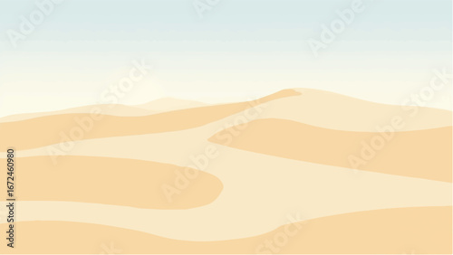 Desert Landscape with Layered Sand Dunes in Warm Tones. Illustration of a Desert Landscape.