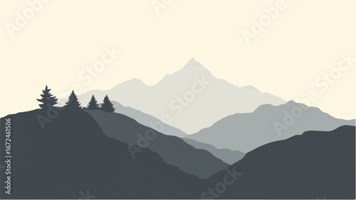 Minimalist Abstract Mountain Landscape and Snowy Peak. Illustration of a Mountain Landscape.